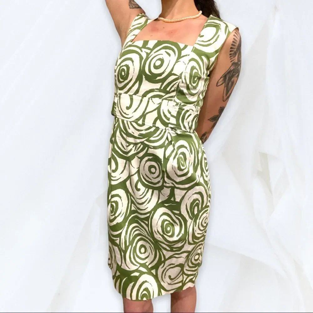 Green Swirly Print Midi Dress (6) By Y2K Jessica Howard
